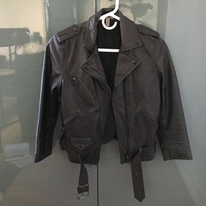 Real leather cropped moto jacket